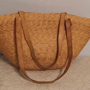 Vintage Woven Tote Bag with Leather Straps